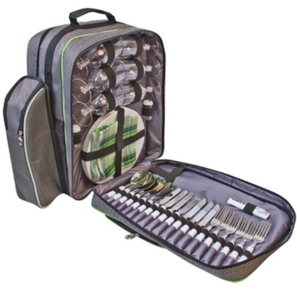 Iron man 6 person picnic set. Insulated aluminum wine cooler, easy setup.